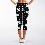 Black And White Angel Pattern Print Women's Capri Leggings