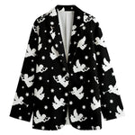 Black And White Angel Pattern Print Women's Cotton Blazer