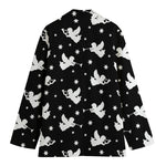 Black And White Angel Pattern Print Women's Cotton Blazer