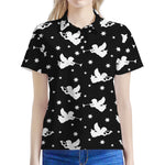 Black And White Angel Pattern Print Women's Polo Shirt