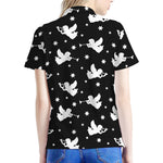 Black And White Angel Pattern Print Women's Polo Shirt