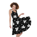 Black And White Angel Pattern Print Women's Sleeveless Dress