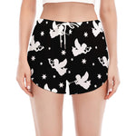 Black And White Angel Pattern Print Women's Split Running Shorts