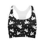 Black And White Angel Pattern Print Women's Sports Bra