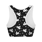 Black And White Angel Pattern Print Women's Sports Bra