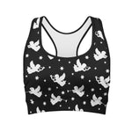 Black And White Angel Pattern Print Women's Sports Bra
