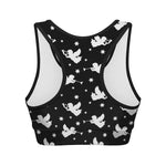 Black And White Angel Pattern Print Women's Sports Bra