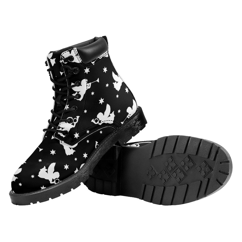 Black And White Angel Pattern Print Work Boots