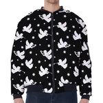 Black And White Angel Pattern Print Zip Sleeve Bomber Jacket