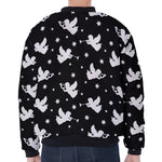 Black And White Angel Pattern Print Zip Sleeve Bomber Jacket