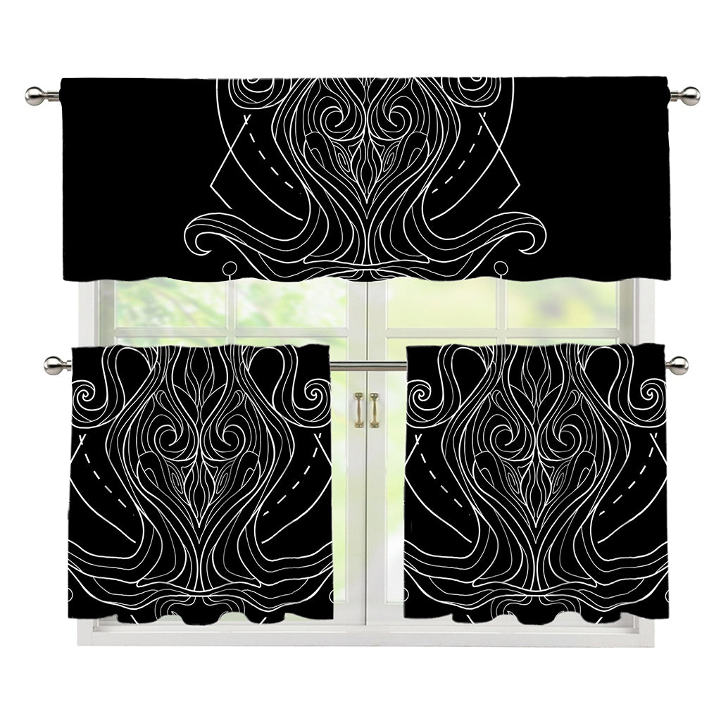 Black And White Aquarius Sign Print 3 Piece Kitchen Curtains