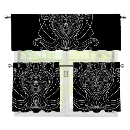 Black And White Aquarius Sign Print 3 Piece Kitchen Curtains