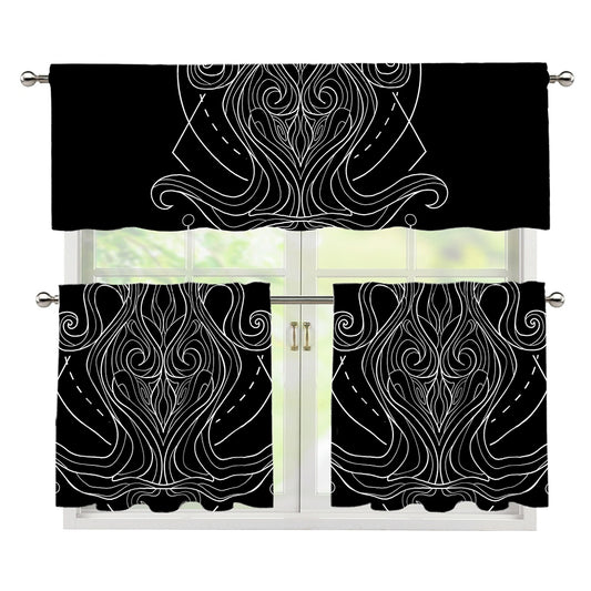 Black And White Aquarius Sign Print 3 Piece Kitchen Curtains