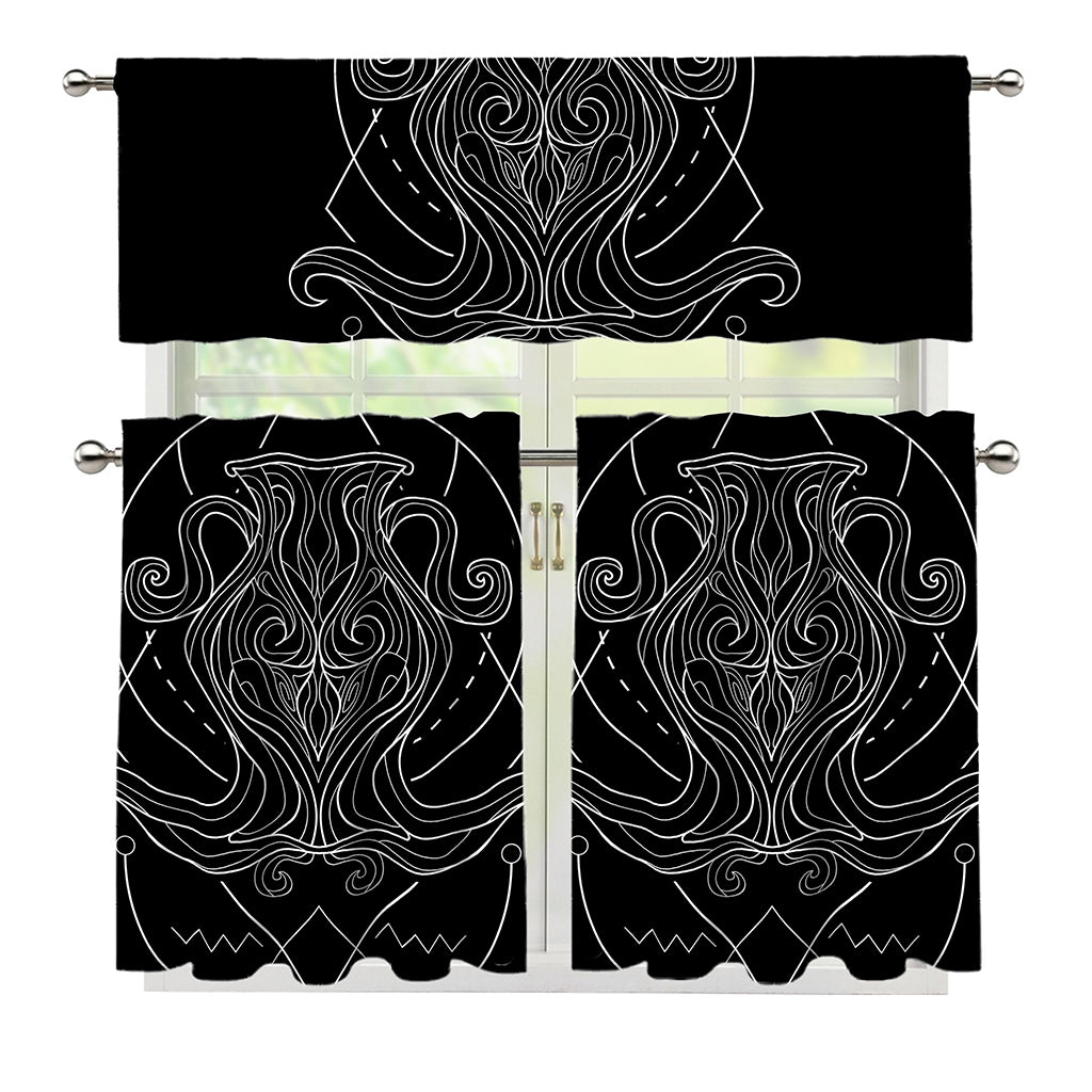 Black And White Aquarius Sign Print 3 Piece Kitchen Curtains
