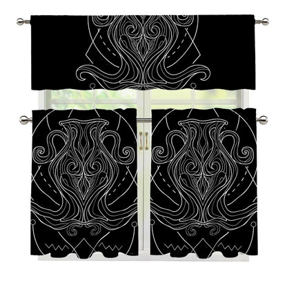 Black And White Aquarius Sign Print 3 Piece Kitchen Curtains