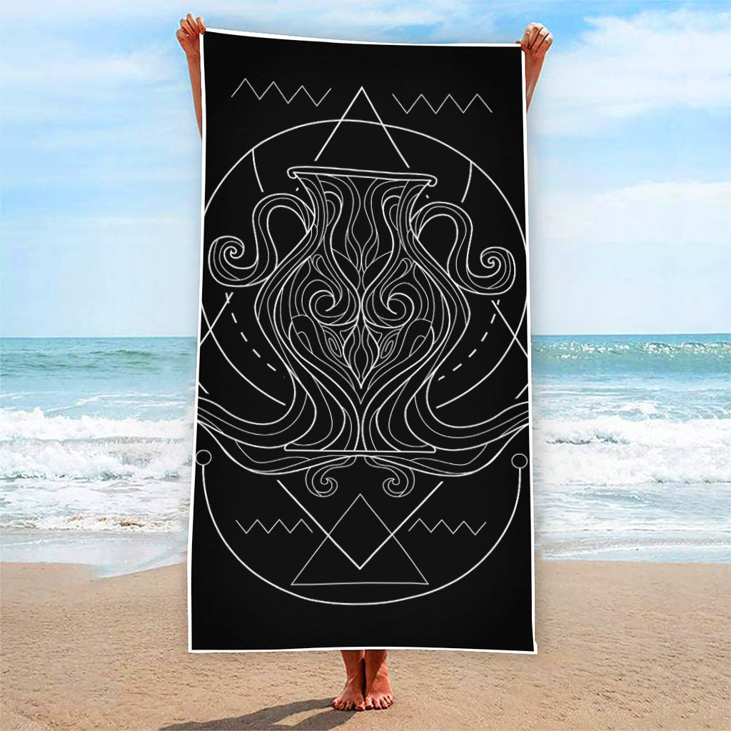 Black And White Aquarius Sign Print Beach Towel