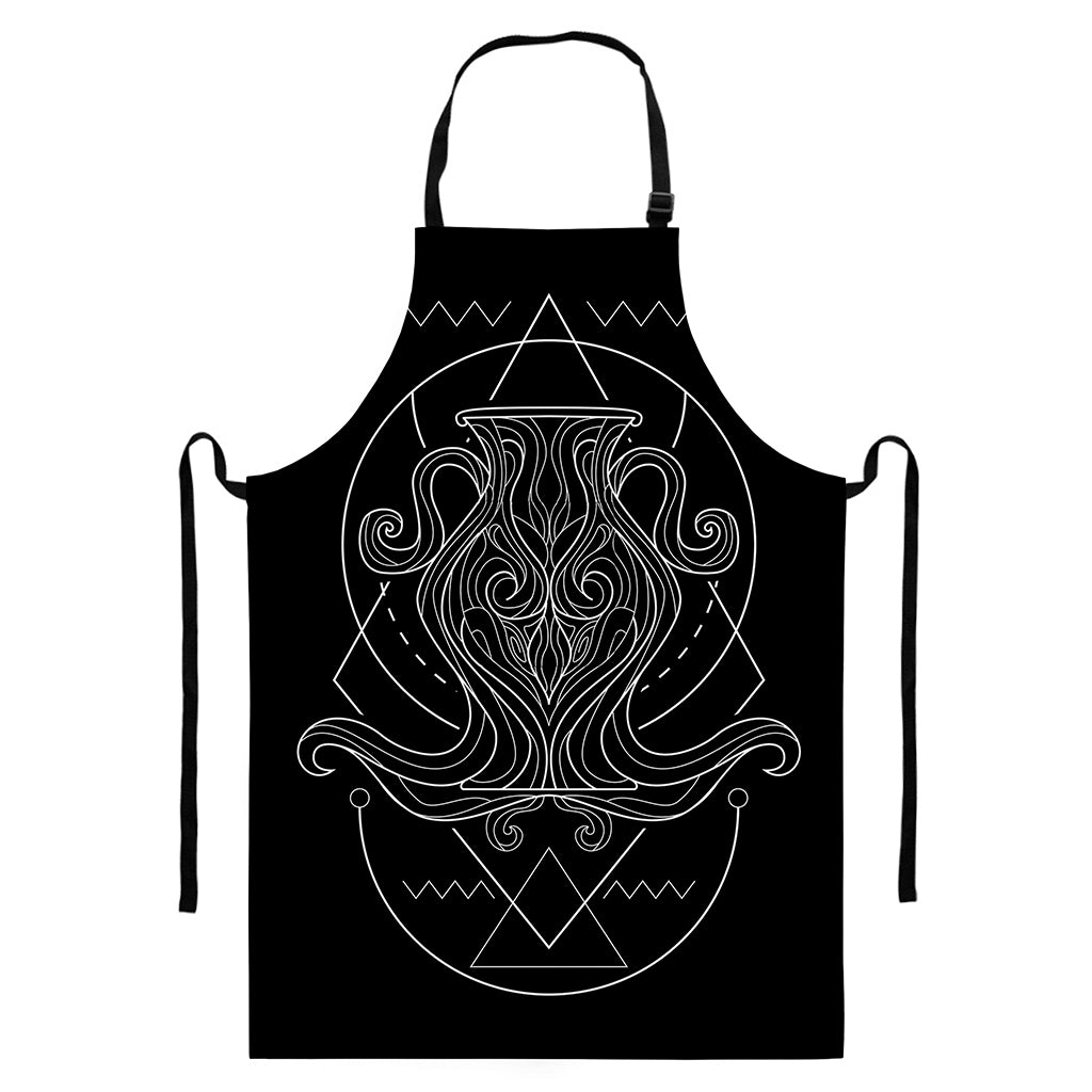 Black And White Aquarius Sign Print Bib Apron With Pocket