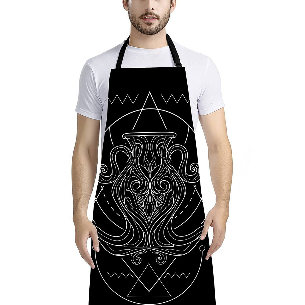 Black And White Aquarius Sign Print Bib Apron With Pocket