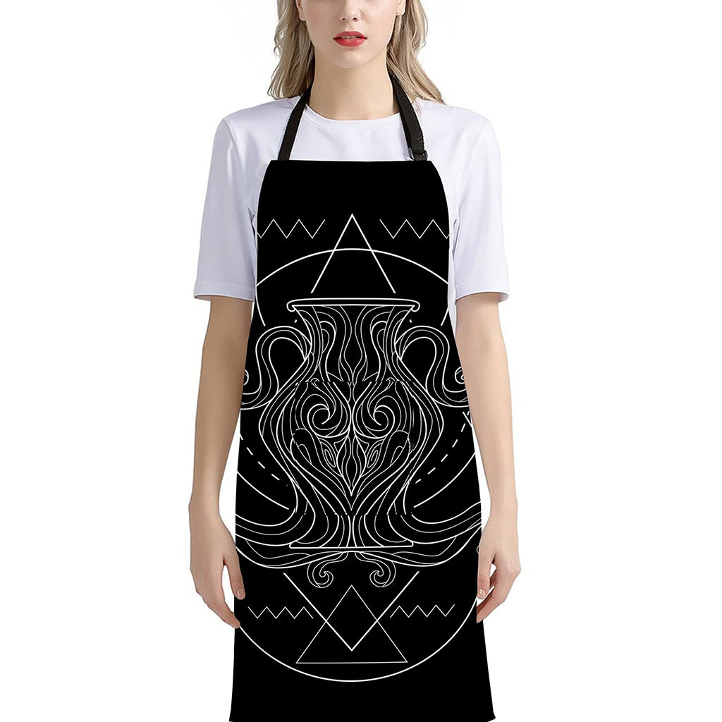 Black And White Aquarius Sign Print Bib Apron With Pocket