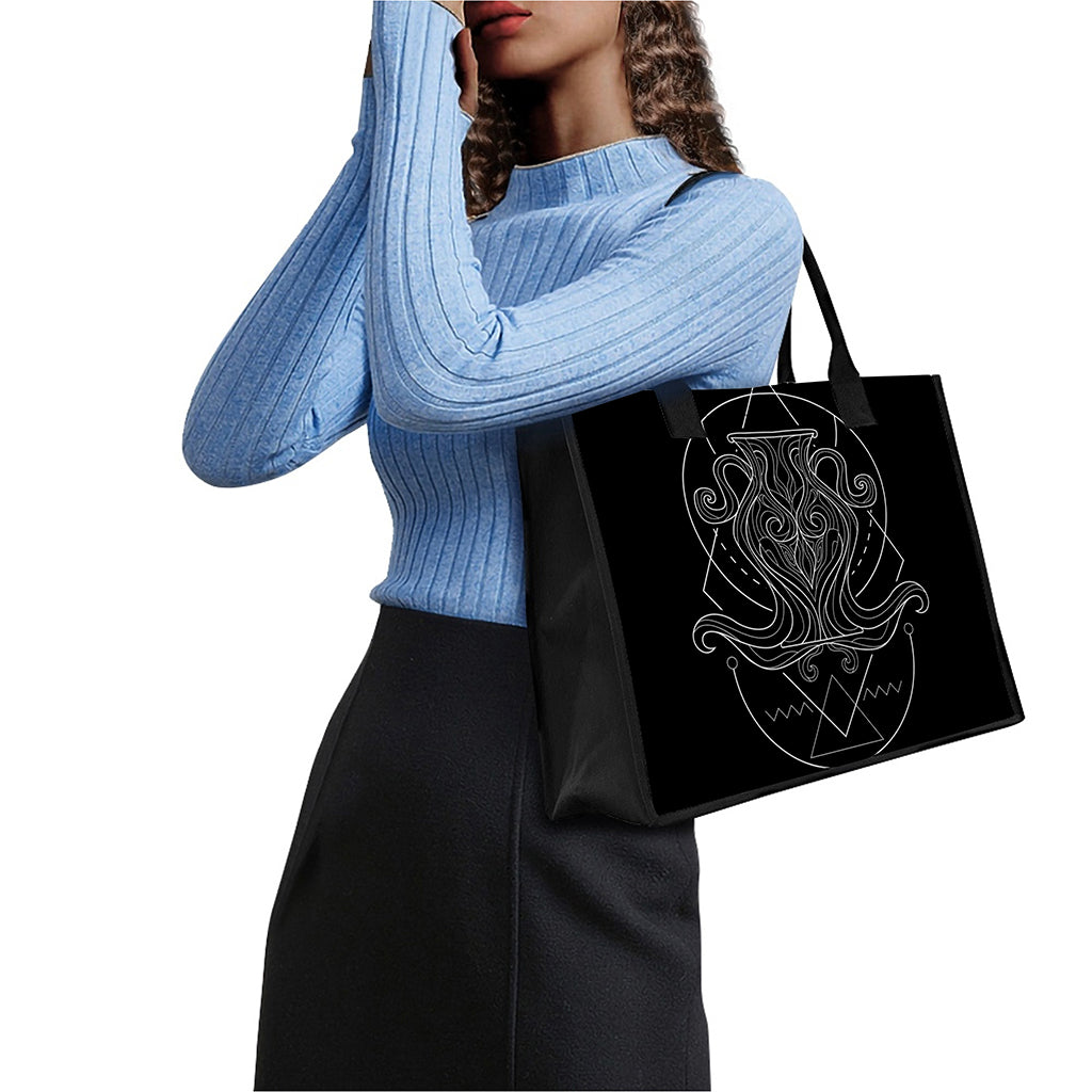 Black And White Aquarius Sign Print Canvas Tote Bag