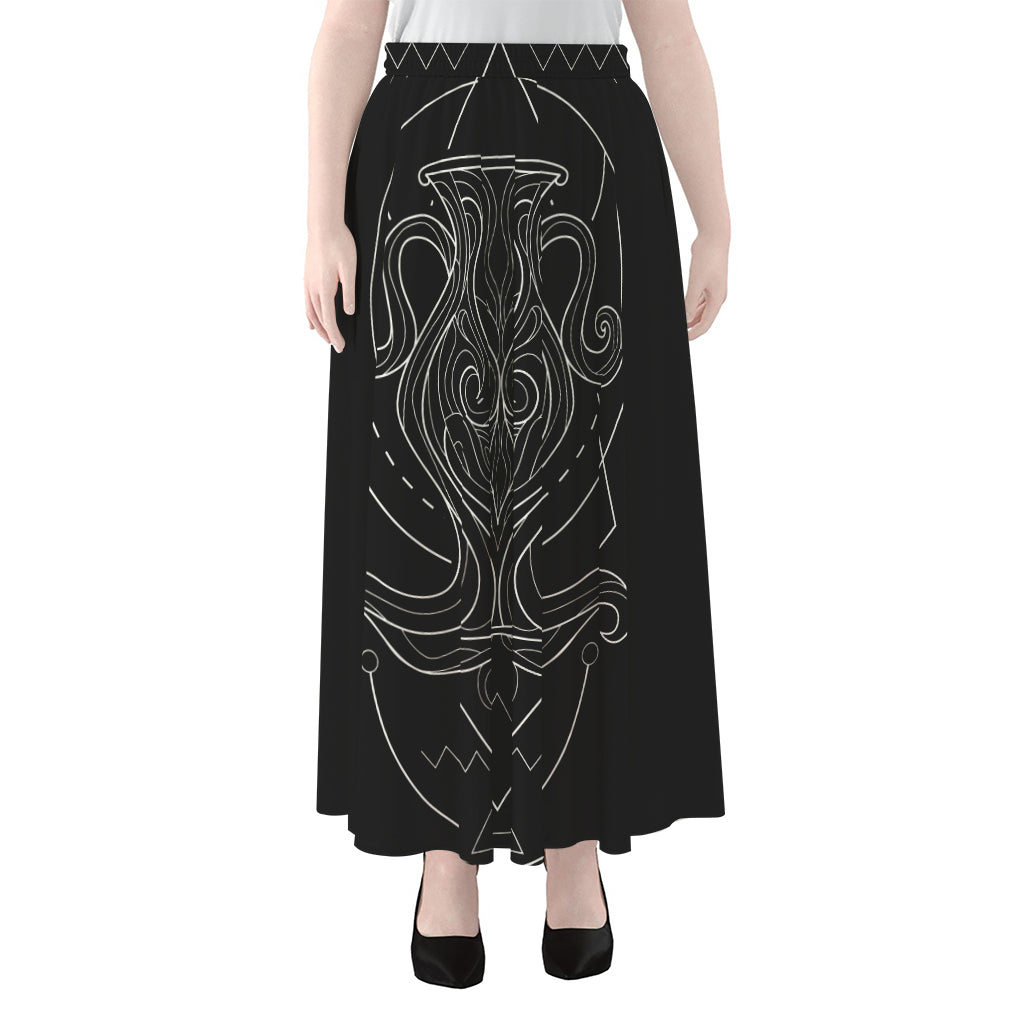 Black And White Aquarius Sign Print Chiffon Maxi Skirt
