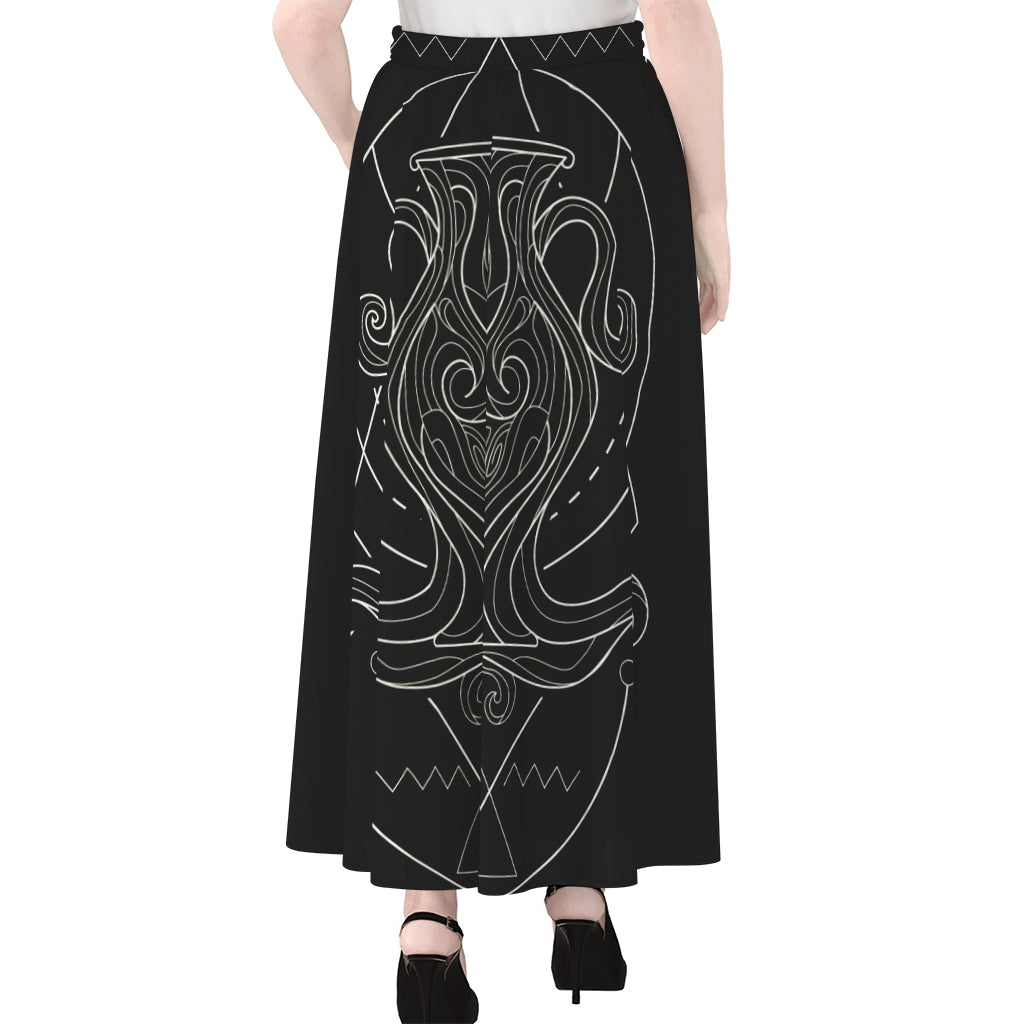 Black And White Aquarius Sign Print Chiffon Maxi Skirt
