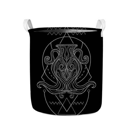 Black And White Aquarius Sign Print Collapsible Laundry Basket