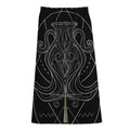 Black And White Aquarius Sign Print Cotton Front Slit Maxi Skirt