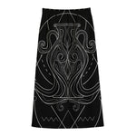 Black And White Aquarius Sign Print Cotton Front Slit Maxi Skirt