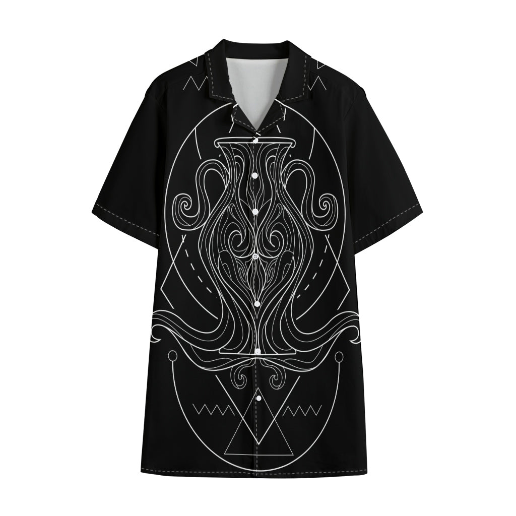 Black And White Aquarius Sign Print Cotton Hawaiian Shirt