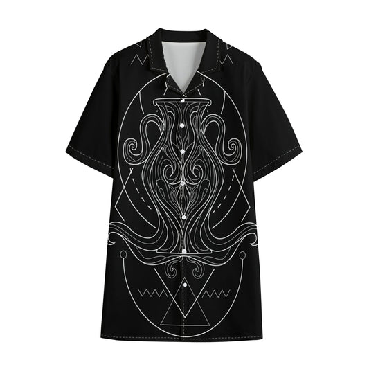 Black And White Aquarius Sign Print Cotton Hawaiian Shirt