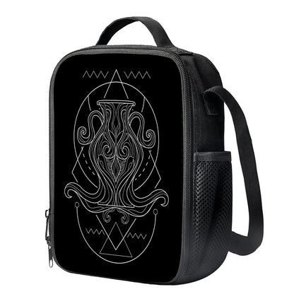 Black And White Aquarius Sign Print Crossbody Lunch Bag
