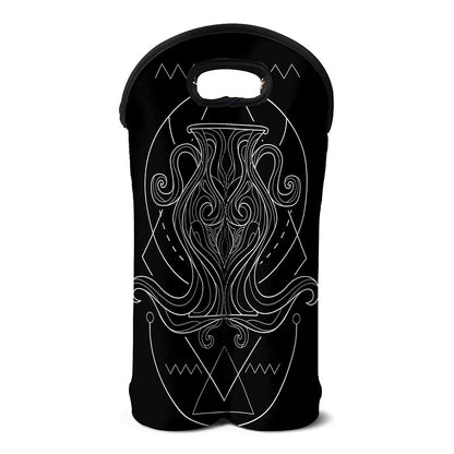 Black And White Aquarius Sign Print Double Neoprene Wine Tote