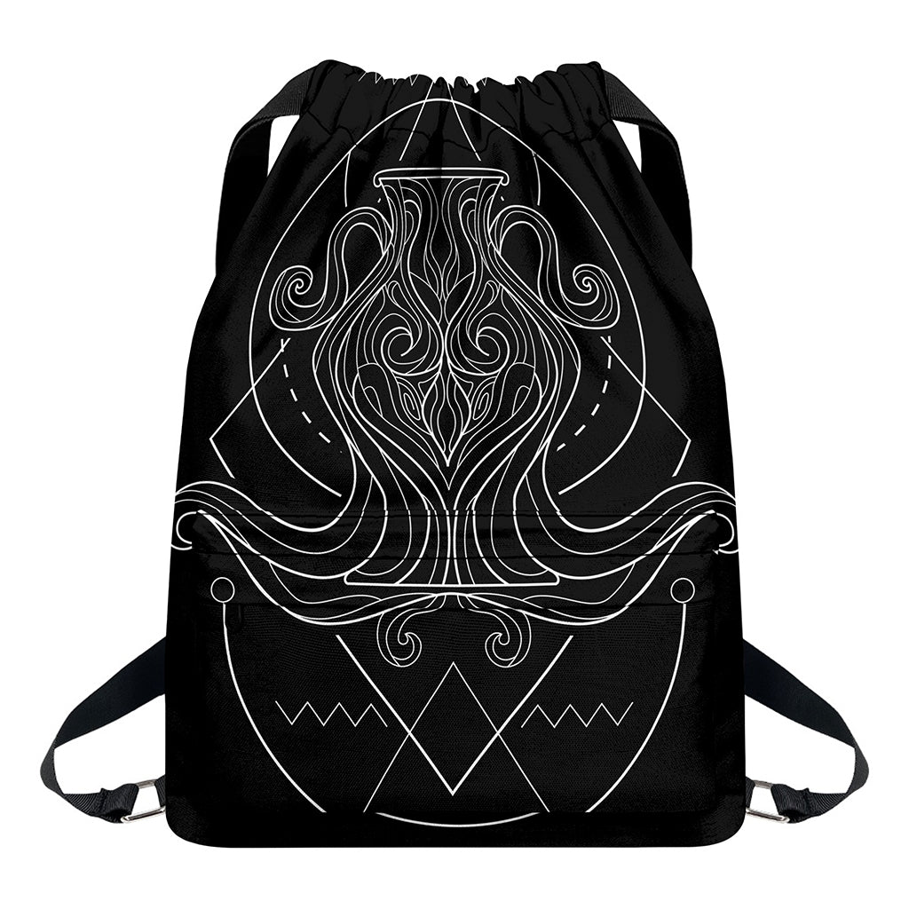 Black And White Aquarius Sign Print Drawstring Backpack