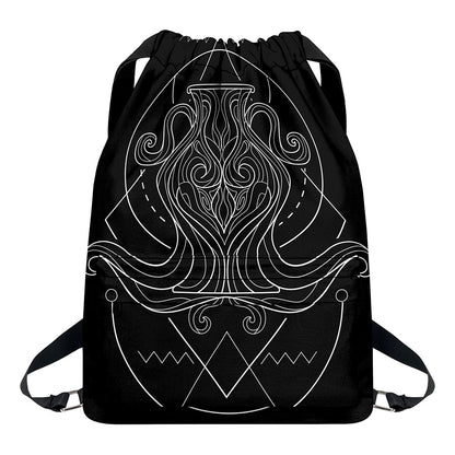 Black And White Aquarius Sign Print Drawstring Backpack