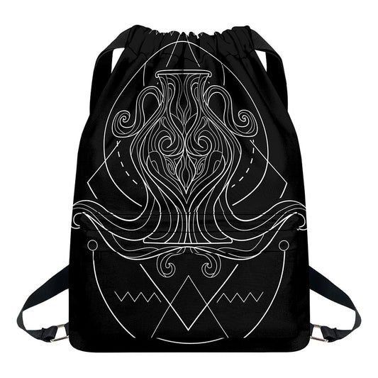 Black And White Aquarius Sign Print Drawstring Backpack