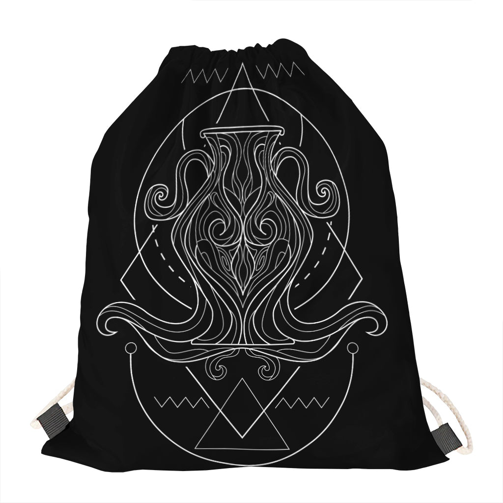 Black And White Aquarius Sign Print Drawstring Bag