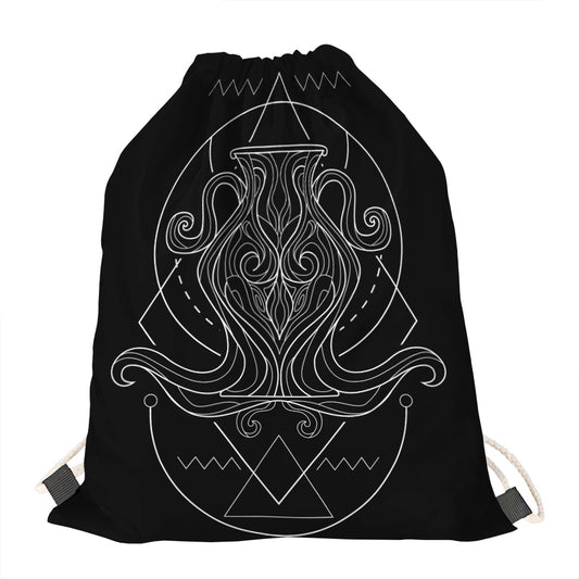 Black And White Aquarius Sign Print Drawstring Bag