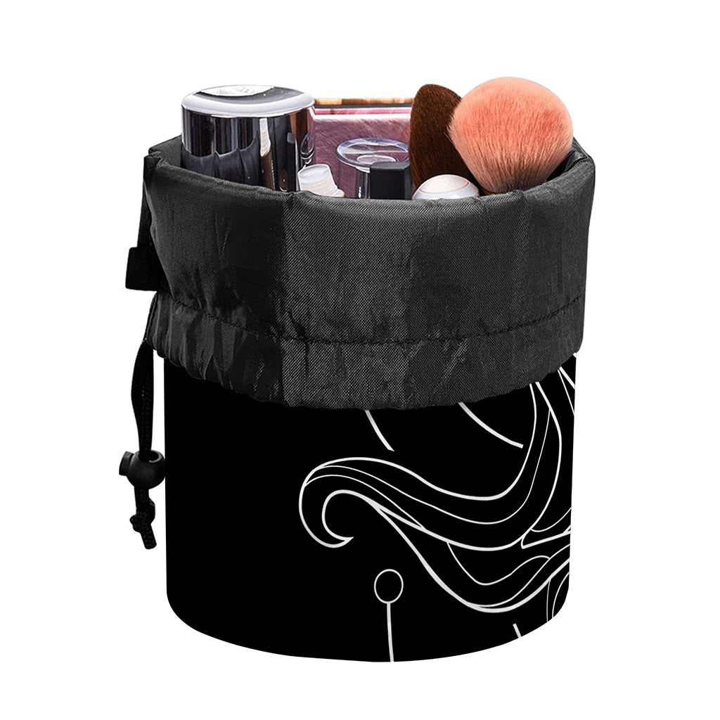 Black And White Aquarius Sign Print Drawstring Makeup Bag