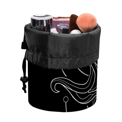 Black And White Aquarius Sign Print Drawstring Makeup Bag