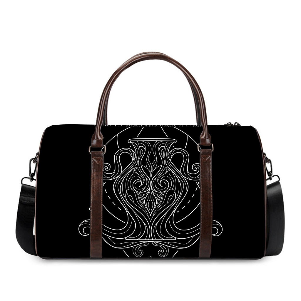 Black And White Aquarius Sign Print Duffle Bag