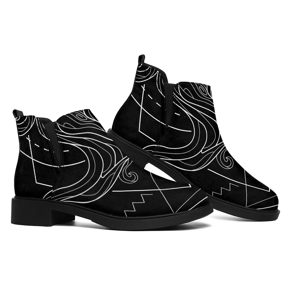 Black And White Aquarius Sign Print Flat Ankle Boots