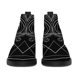 Black And White Aquarius Sign Print Flat Ankle Boots