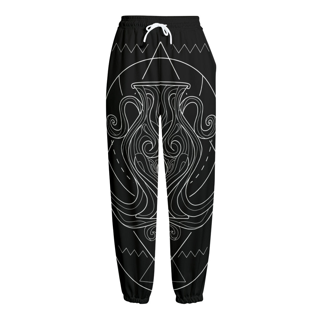 Black And White Aquarius Sign Print Fleece Lined Knit Pants
