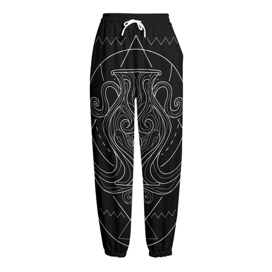 Black And White Aquarius Sign Print Fleece Lined Knit Pants