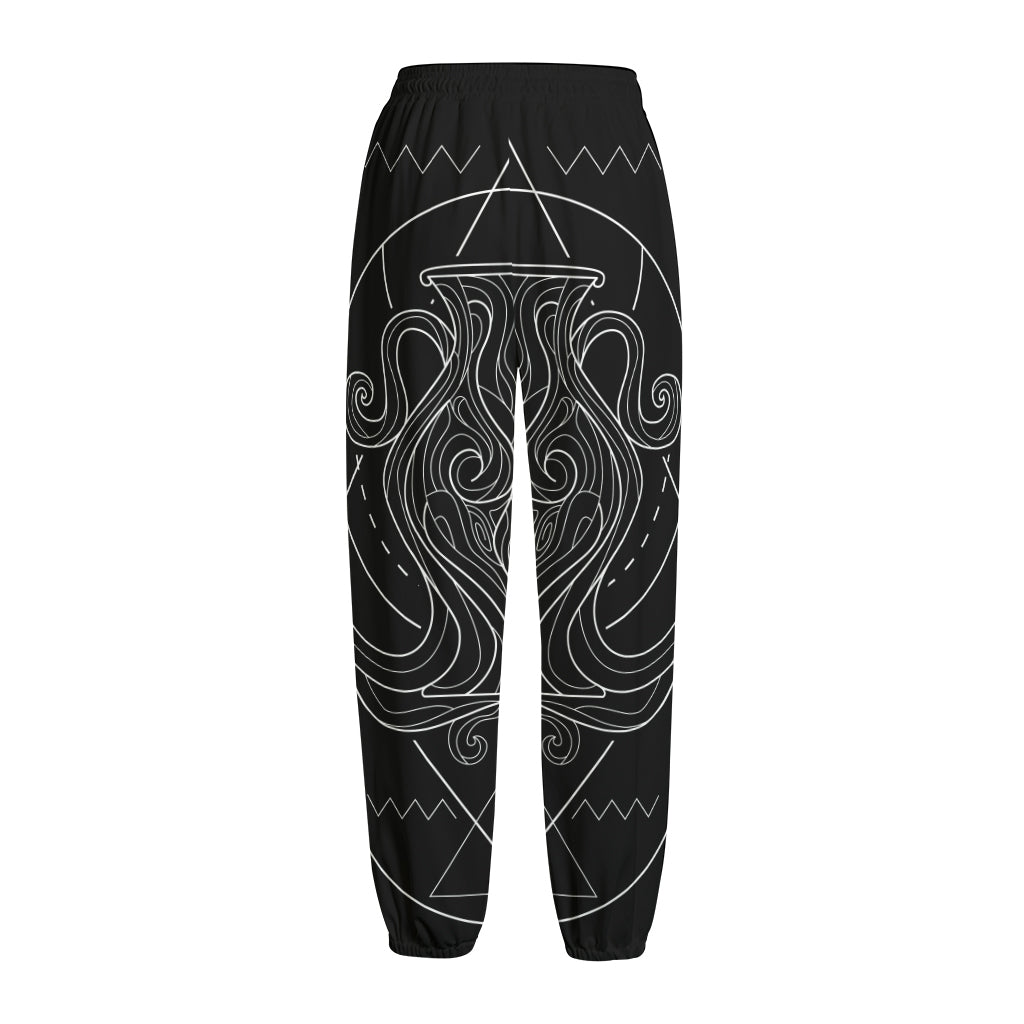 Black And White Aquarius Sign Print Fleece Lined Knit Pants