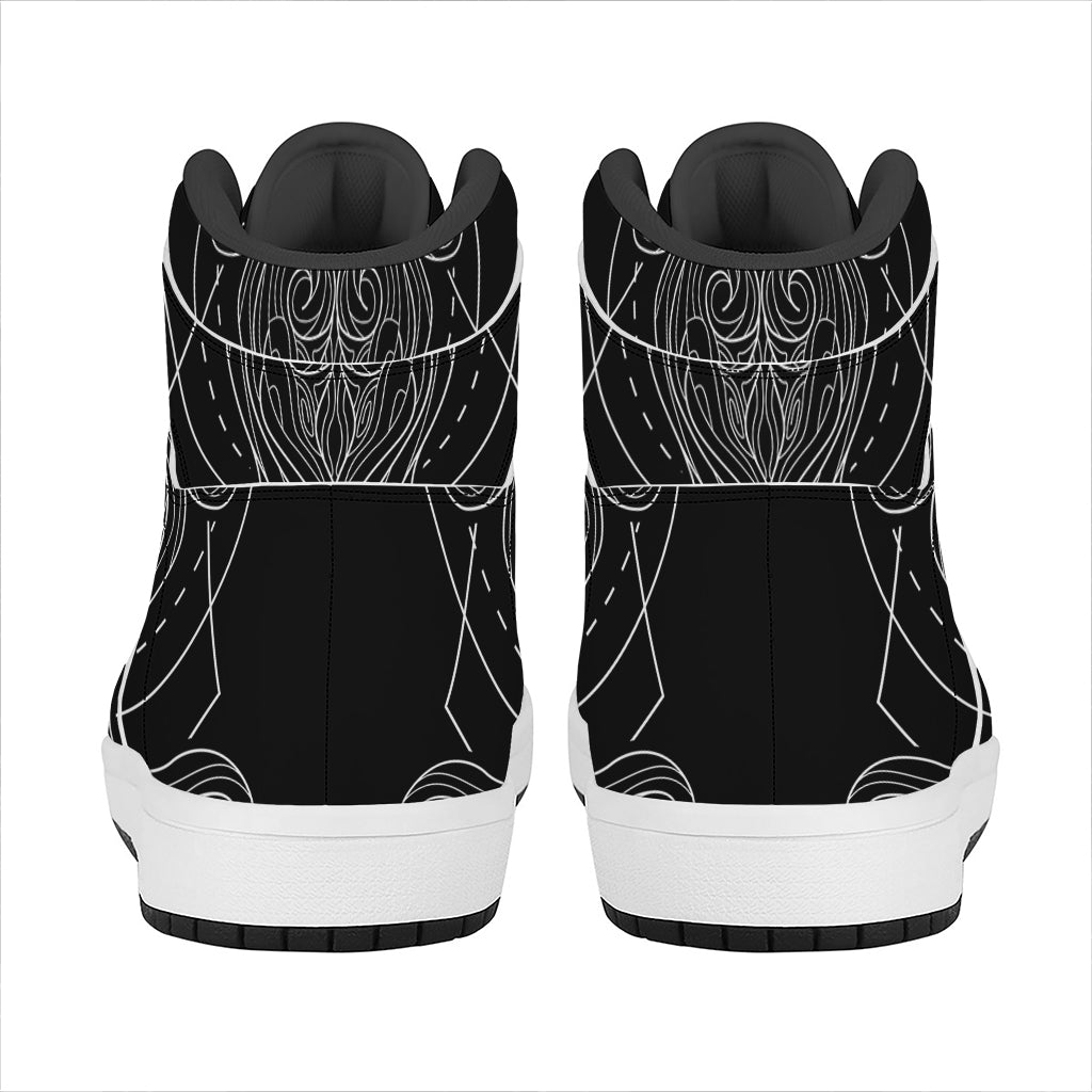 Black And White Aquarius Sign Print High Top Leather Sneakers