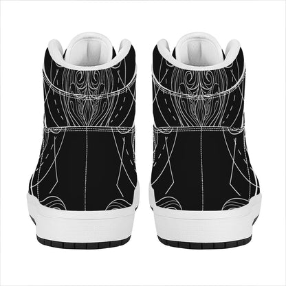 Black And White Aquarius Sign Print High Top Leather Sneakers