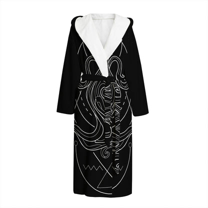 Black And White Aquarius Sign Print Hooded Bathrobe