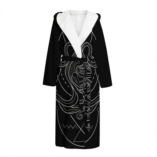 Black And White Aquarius Sign Print Hooded Bathrobe